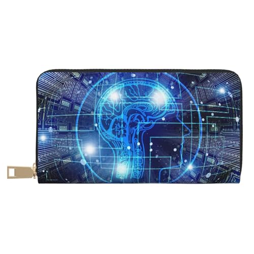 Künstliche Intelligenz Gehirn lange Kunstleder-Clutch, schick, stilvolle Damengeldbörsen für moderne Frauen, großes Fassungsvermögen, Kartenhalter und Organizer-Taschen, strapazierfähige Geldbörse, von JRBWTDBW
