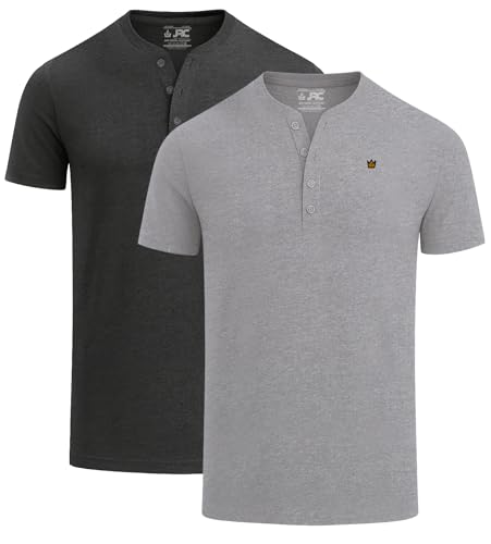 JRC Just Royal Clothing 2er-Pack Herren-Henley-T-Shirts mit halben Ärmeln, leichte Henley-Oberteile (Heidegrau, Holzkohle, L) von JRC Just Royal Clothing
