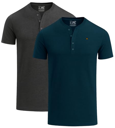 JRC Just Royal Clothing 2er-Pack Herren-Henley-T-Shirts mit halben Ärmeln, leichte Henley-Oberteile (Holzkohle & Mitternacht, L) von JRC Just Royal Clothing
