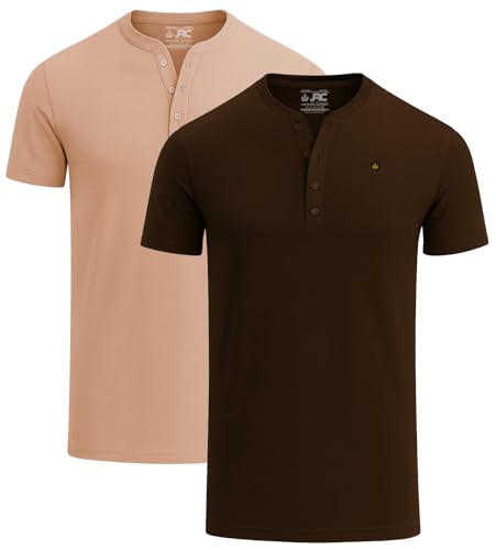JRC Just Royal Clothing 2er-Pack Herren-Henley-T-Shirts mit halben Ärmeln, leichte Henley-Oberteile (Kakaobraun & Rgby Tan, M) von JRC Just Royal Clothing