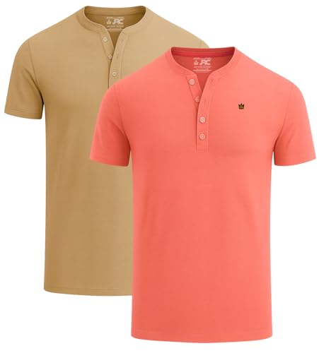 JRC Just Royal Clothing 2er-Pack Herren-Henley-T-Shirts mit halben Ärmeln, leichte Henley-Oberteile (Pfirsichbernstein & Schafshaut, M) von JRC Just Royal Clothing
