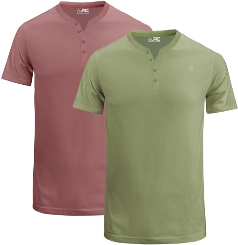 JRC 2er-Pack Herren-Henley-T-Shirts mit halben Ärmeln, leichte Henley-Oberteile für Fitnessstudio, Laufen und Freizeitausflüge (Salbei & Mouve, 2XL) von JRC Just Royal Clothing