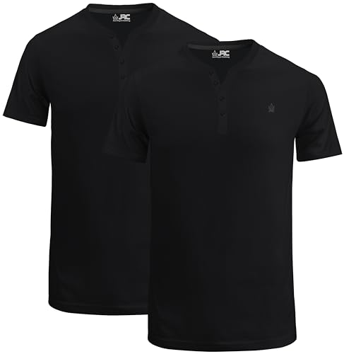 JRC 2er-Pack Herren-Henley-T-Shirts mit halben Ärmeln, leichte Henley-Oberteile für Fitnessstudio, Laufen und Freizeitausflüge (Schwarz, 2XL) von JRC Just Royal Clothing