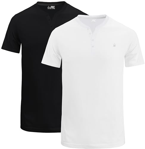 JRC 2er-Pack Herren-Henley-T-Shirts mit halben Ärmeln, leichte Henley-Oberteile für Fitnessstudio, Laufen und Freizeitausflüge (Schwarz & Weiss, 2XL) von JRC Just Royal Clothing