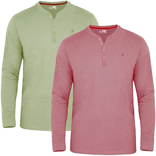 JRC 2er-Pack Herren Langarm-Henley-Shirts, leichte Henley-Oberteile für Fitnessstudio, Laufen und Freizeitausflüge (Salbei und Mouve, M) von JRC Just Royal Clothing