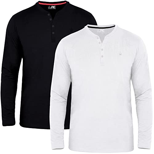 JRC 2er-Pack Herren Langarm-Henley-Shirts, leichte Henley-Oberteile für Fitnessstudio, Laufen und Freizeitausflüge (Schwarz & Weiss, 2XL) von JRC Just Royal Clothing