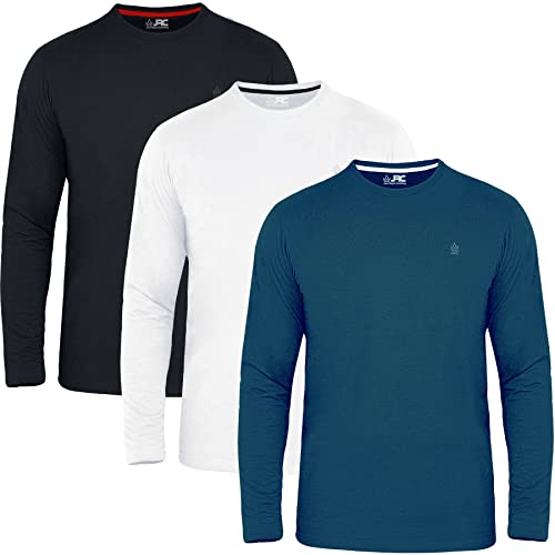 JRC 3er-Pack Herren-Langarm-Rundhalshemden, Lässige Rundhalsausschnitt-Oberteile (Mitternacht, Weiß, Schwarz, 2XL) von JRC Just Royal Clothing