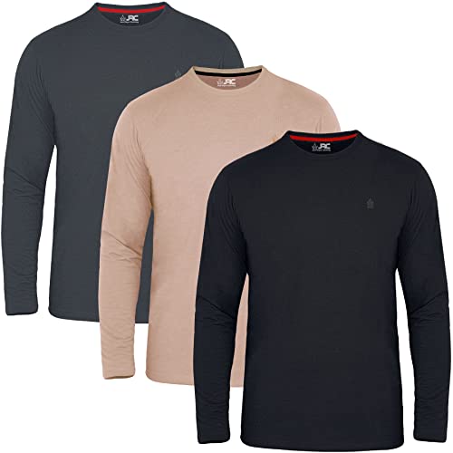 JRC 3er-Pack Herren-Langarm-Rundhalshemden, Lässige Rundhalsausschnitt-Oberteile (Schwarz, Holzkohle, Rugby-Tan, 3XL) von JRC Just Royal Clothing