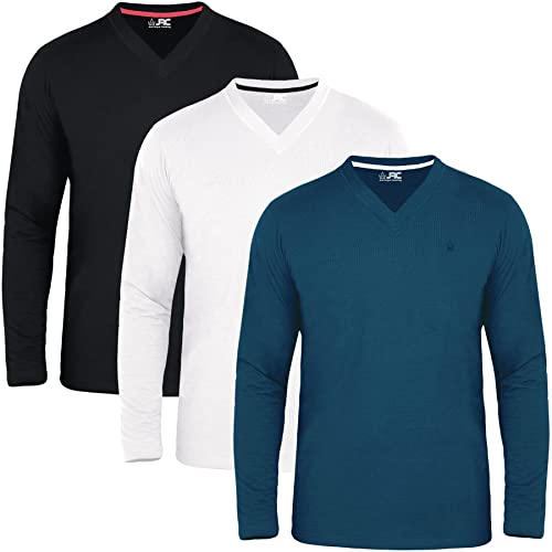 JRC 3er-Pack Herren-Langarm-V-Ausschnitt Shirts, Lässige V-Ausschnitt-Oberteile (Mitternacht, Weiß, Schwarz, 2XL) von JRC Just Royal Clothing