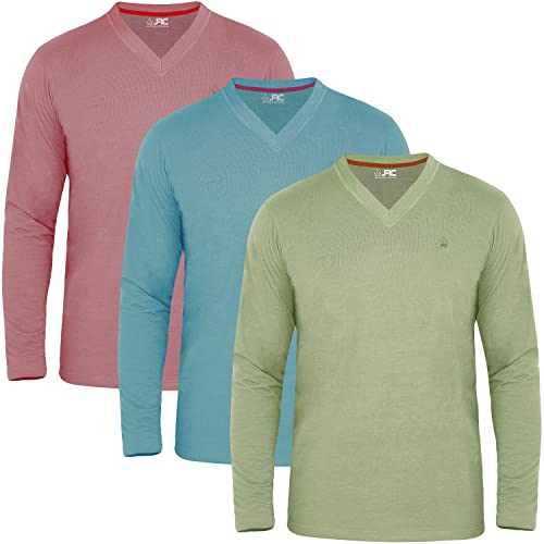 JRC 3er-Pack Herren-Langarm-V-Ausschnitt Shirts, Lässige V-Ausschnitt-Oberteile (Salbei, Steinblau, Mouve, M) von JRC Just Royal Clothing