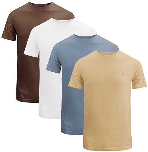 JRC 4er-Pack Herren Kurzarm T-Shirts mit Rundhalsausschnitt, Lässige Tops mit Rundhalsausschnitt (Schaffell, Steinblau, Weiß, Kakaobraun, M) von JRC Just Royal Clothing