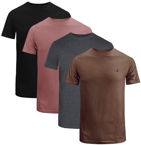 JRC 4er-Pack Herren Kurzarm T-Shirts mit Rundhalsausschnitt, Lässige Tops mit Rundhalsausschnitt (Schwarz, Holzkohle, Kakaobraun, Mouve, 2XL) von JRC Just Royal Clothing