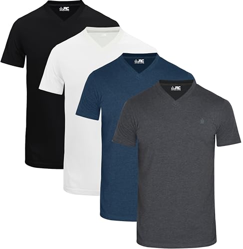 JRC 4er-Pack Herren Kurzarm-T-Shirts mit V-Ausschnitt, Lässige Tops mit V-Ausschnitt (Weiß, Schwarz, Mid Night, Holzkohle, M) von JRC Just Royal Clothing