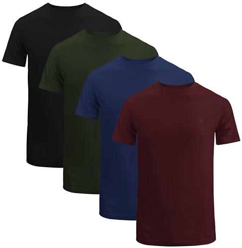 JRC 4er-Pack Kurzarm-T-Shirts mit Rundhalsausschnitt für Herren, lässige Oberteile mit Rundhalsausschnitt (Oliv, Marine, Kastanienbraun, Schwarz, 2XL) von JRC Just Royal Clothing