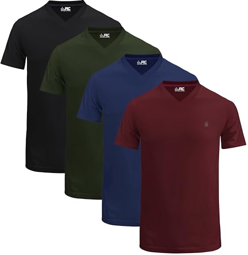JRC 4er-Pack Kurzarm-T-Shirts mit V-Ausschnitt für Herren, lässige Oberteile mit V-Ausschnitt (Oliv, Marine, Kastanienbraun, Schwarz, 2XL) von JRC Just Royal Clothing