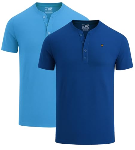 JRC Just Royal Clothing 2er-Pack Herren-Henley-T-Shirts mit halben Ärmeln, leichte Henley-Oberteile (Hellblau, Dunkelblau, 2XL) von JRC Just Royal Clothing