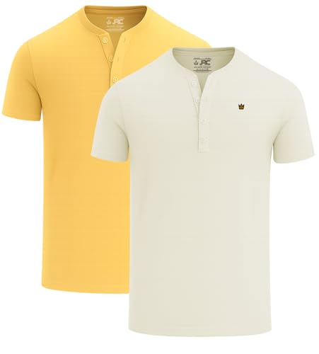JRC Just Royal Clothing 2er-Pack Herren-Henley-T-Shirts mit halben Ärmeln, leichte Henley-Oberteile (Off White, Gelb, M) von JRC Just Royal Clothing