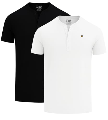 JRC Just Royal Clothing 2er-Pack Herren-Henley-T-Shirts mit halben Ärmeln, leichte Henley-Oberteile (Schwarz & Weiss, 3XL) von JRC Just Royal Clothing