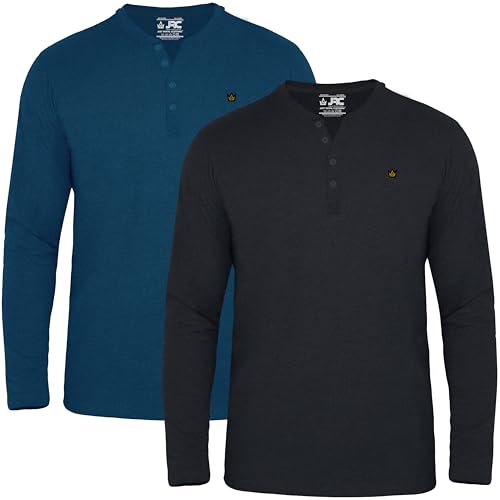 JRC Henley-T-Shirts für Herren, kurz-/langärmelig, leicht, für Fitnessstudio, Laufen und Freizeitausflüge, 2 Stück, L von JRC Just Royal Clothing