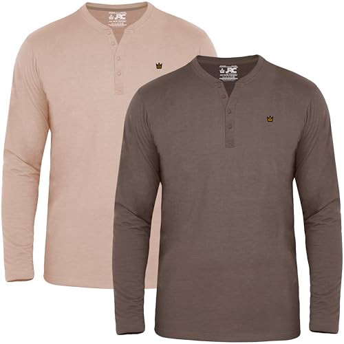 JRC Henley-T-Shirts für Herren, kurz-/langärmelig, leicht, für Fitnessstudio, Laufen und Freizeitausflüge, 2 Stück, L von JRC Just Royal Clothing