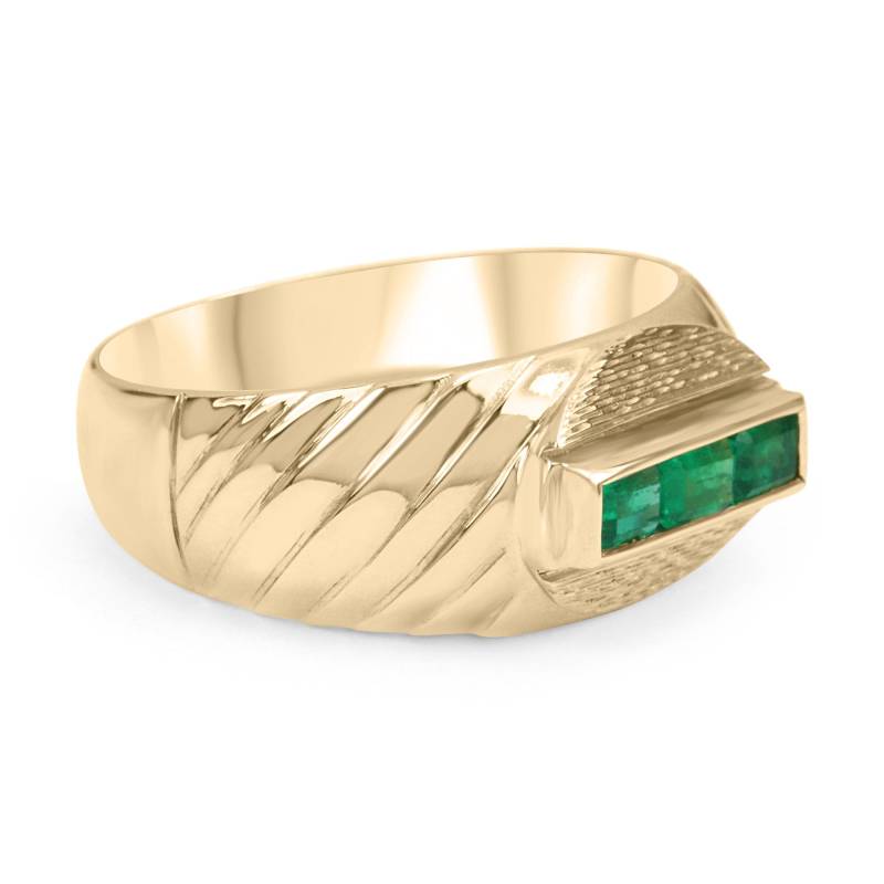 0.60Tcw Emerald Cut Tiefgrün Baguette Smaragd Kanal Set Ring, Erde Mine Solid Gold Man Solitaire Ring Gelbgold 18K von JRColombianEmeralds