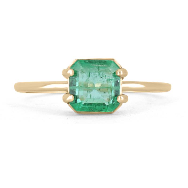 1.0Ct 4 Krappen Smaragd-Asscher Schnitt Petite Solitaire Ring 14K, Smaragd Prong Set Ring, 14K von JRColombianEmeralds