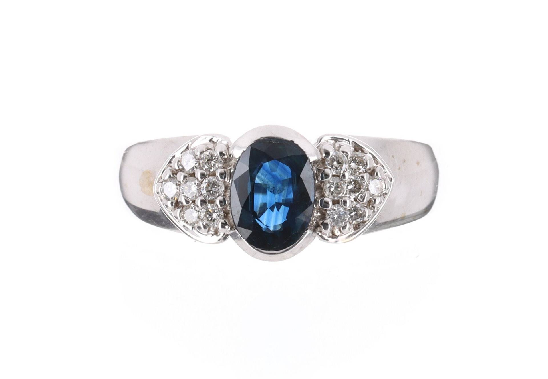 1.21Cts Natürlicher Blauer Saphir - Und Diamantring, Saphir-Diamant-Pave-Ring 14K Weißgold, Saphir-Verlobung, Saphir-Ring, Saphir 1.21Cts Natürlicher Blauer Saphir - Und Diamantring, Saphir-Diamant-Pave-Ring 14K Weißgold, Saphir-Verlobung, Saphir-Ring, Saphir von JRColombianEmeralds