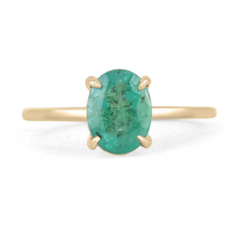 1.30Cts 4 Prong Oval Smaragd Petite Solitaire Ring 14K, Smaragdring Set Smaragdring, 14K Vierprong von JRColombianEmeralds
