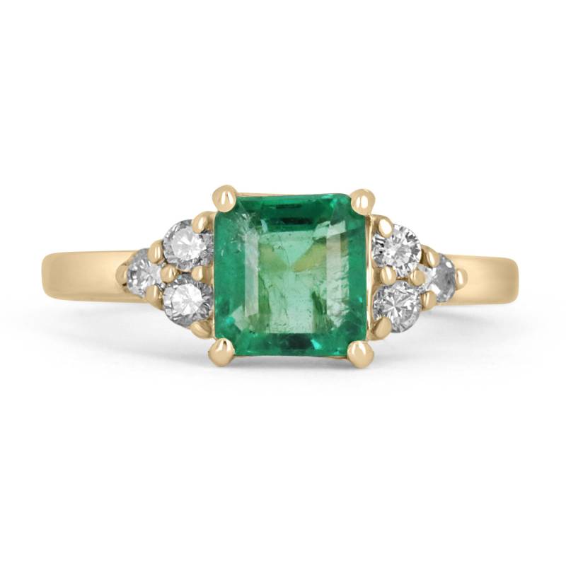1.30Tcw 14K Natürlicher Smaragd-Asscher Cut & Diamant Akzent Goldring, Verlobungsring Mit Smaragd Und Akzent, Asscher Smaragdring von JRColombianEmeralds