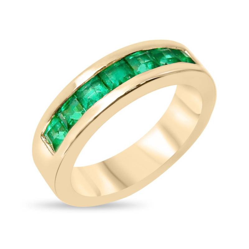 1.40Tcw Echte Vivid Green Smaragd Hochzeit Gold Bandring Für Männer, 14K Band, Channel Set Herrenring Smaragdband Im Princess Cut von JRColombianEmeralds