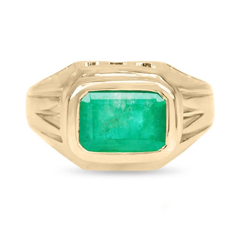 2.10 Carat Natural Square Cut Earth Mined Smaragd Herrenring Gelbgold 14K, Handgemachter Herren Solitär Grüner Smaragdring Pinky Ring 2.10 Carat Natural Square Cut Earth Mined Smaragd Herrenring Gelbgold 14K, Handgemachter Herren Solitär Grüner Smaragdring Pinky Ring von JRColombianEmeralds