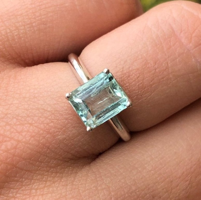 2.50Cts Hell Grüner Smaragd Solitär Silber Verlobungsring, Beryll Silberring, Ring von JRColombianEmeralds