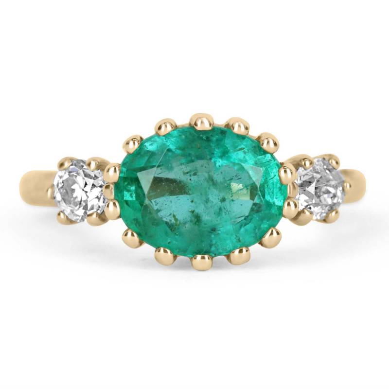 2.60Tcw 14K Drei-stein-Smaragd - Und Diamantring, 14K-Smaragdring Im Ovalschliff, Smaragd Diamant 3-stein-Ring, Smaragdring von JRColombianEmeralds