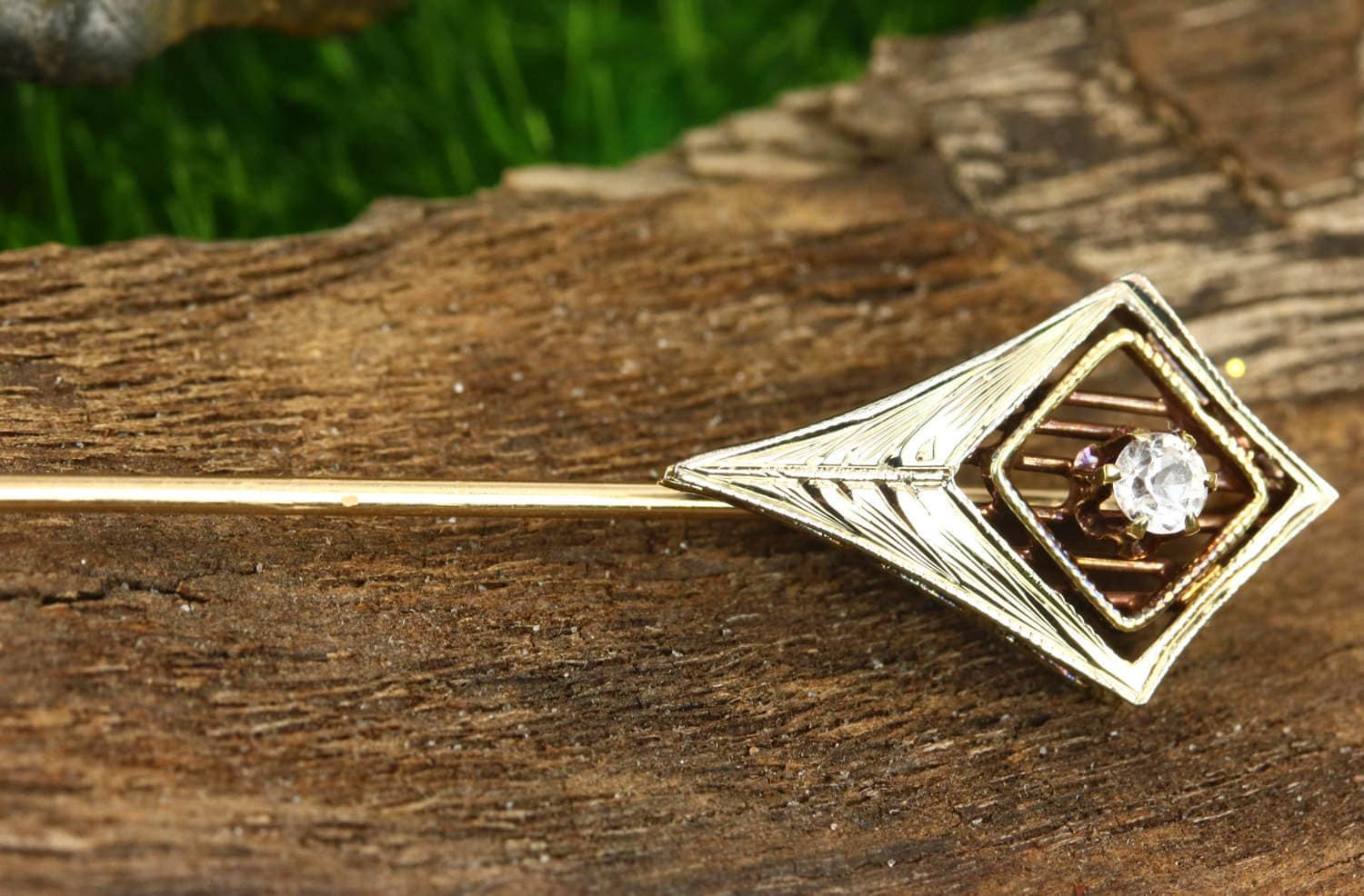 Antiker Art-Deco-14K Weiß - Und Gelbgold Diamant Filigree Stick Pin, Antiker Gold Pin Stick, Art Deco von JRColombianEmeralds