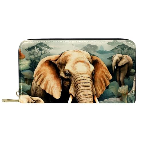 JRHEJTFZ Geldbörse aus PU-Leder mit großer Kapazität, schlanke und kompakte Reißverschluss-Brieftasche, wasserdicht und leicht, Kartenetui, Aquarell-niedlicher Elefant, Mehrfarbig 7, von JRHEJTFZ