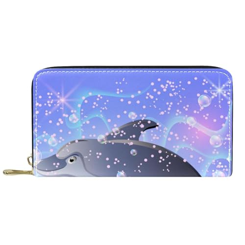 JRHEJTFZ Premium PU Leder Reisebrieftasche, minimalistische stilvolle Brieftasche für Männer und Frauen, schlanke & langlebige Karten & Bargeldhalter, niedlicher Ozean-Delfin, Mehrfarbig 8, von JRHEJTFZ