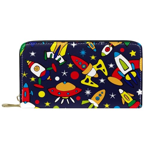 JRHEJTFZ Premium PU Leder Reisebrieftasche, minimalistische stilvolle Brieftasche für Männer und Frauen, schlanke & langlebige Karten & Bargeldhalter Universum Rocket Planet, Mehrfarbig1, von JRHEJTFZ