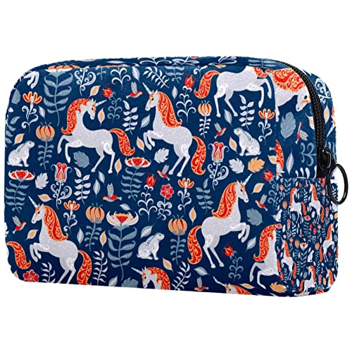 Kosmetiktasche mit Reißverschluss, geeignet für Damen, ideal für Reisen und den täglichen Gebrauch, Make-up-Organizer mit Fächern, Herren-Kulturbeutel, Einhorn und Blumen, Mehrfarbig1, von JRHEJTFZ