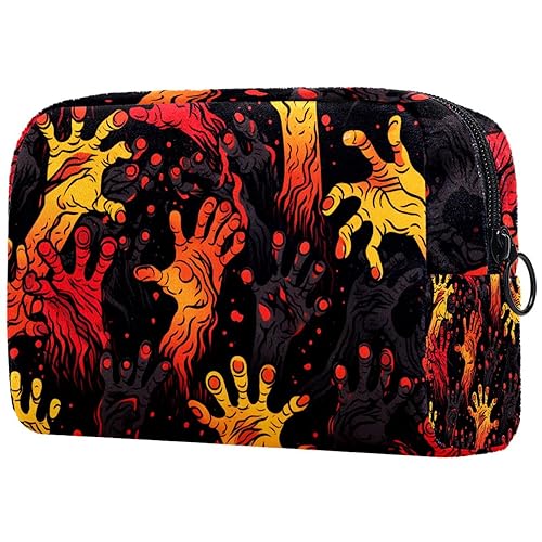 Kosmetiktasche mit Reißverschluss, geeignet für Damen, ideal für Reisen und den täglichen Gebrauch, Make-up-Organizer mit Fächern, Herren-Kulturbeutel, Halloween-Totenkopf-Design, Mehrfarbig1, von JRHEJTFZ