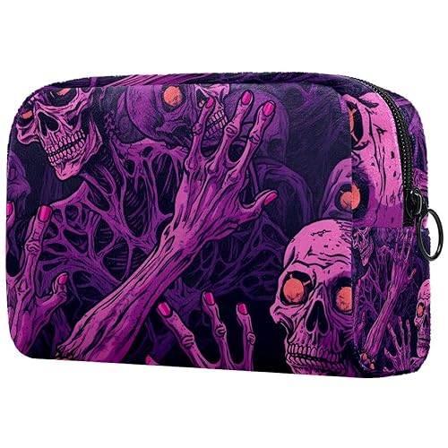 Kosmetiktasche mit Reißverschluss, geeignet für Damen, ideal für Reisen und den täglichen Gebrauch, Make-up-Organizer mit Fächern, Herren-Kulturbeutel, Halloween-Totenkopf-Design, Mehrfarbig5, von JRHEJTFZ