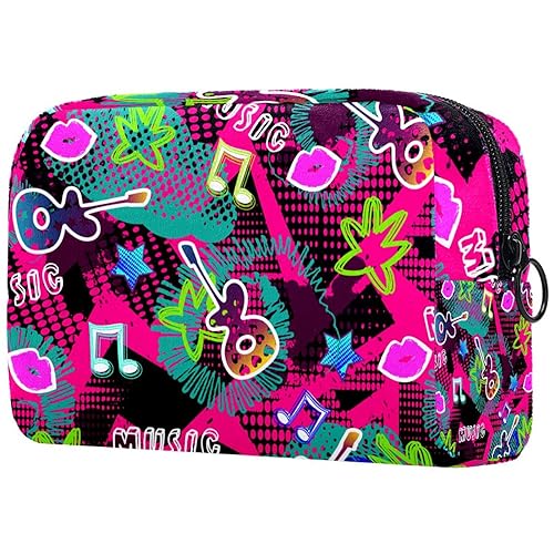 Kosmetiktasche mit Reißverschluss, geeignet für Damen, ideal für Reisen und den täglichen Gebrauch, Make-up-Organizer mit Fächern, Kulturbeutel für Herren, Hip-Hop-Graffiti-Musikelement, Mehrfarbig 3, von JRHEJTFZ