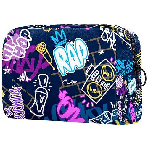 Kosmetiktasche mit Reißverschluss, geeignet für Damen, ideal für Reisen und den täglichen Gebrauch, Make-up-Organizer mit Fächern, Kulturbeutel für Herren, Hip-Hop-Graffiti-Musikelement, Mehrfarbig1, von JRHEJTFZ