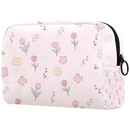 Kosmetiktasche mit Reißverschluss, geeignet für Damen, ideal für Reisen und den täglichen Gebrauch, Make-up-Organizer mit Fächern, Kulturbeutel für Herren, Tulpenmuster, Rosa, Mehrfarbig1, von JRHEJTFZ