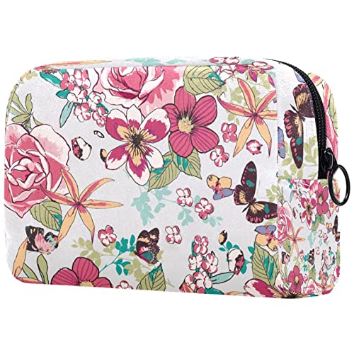 Kosmetiktasche mit Reißverschluss, geeignet für Damen, ideal für Reisen und den täglichen Gebrauch, Make-up-Organizer mit Fächern, Kulturbeutel für Herren, blaue Blume, Mehrfarbig 2, von JRHEJTFZ