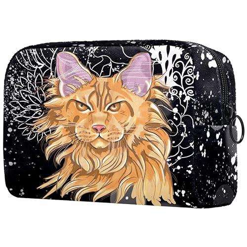 Kosmetiktasche mit Reißverschluss, geeignet für Damen, ideal für Reisen und den täglichen Gebrauch, Make-up-Organizer mit Fächern, Kulturbeutel für Herren, lustige süße weiße Katze, Mehrfarbig5, von JRHEJTFZ