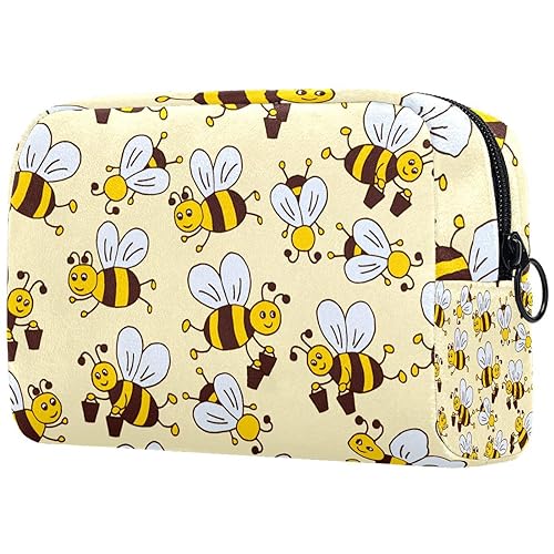 Kosmetiktasche mit Reißverschluss, geeignet für Damen, ideal für Reisen und den täglichen Gebrauch, Make-up-Organizer mit Fächern, Kulturbeutel für Herren, niedliches Bienen-Muster, Mehrfarbig1, von JRHEJTFZ