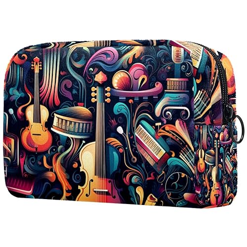 Kosmetiktasche mit Reißverschluss, geeignet für Damen, ideal für Reisen und den täglichen Gebrauch, Make-up-Organizer mit Fächern, Kulturbeutel für Herren, stilvoller Musikinstrumentendruck, von JRHEJTFZ