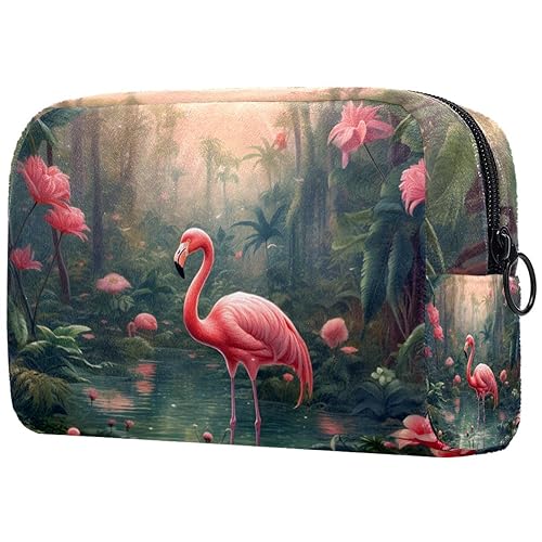 Kosmetiktasche mit Reißverschluss, geeignet für Damen, ideal für Reisen und den täglichen Gebrauch, Make-up-Organizer mit Fächern, Kulturbeutel für Herren, tropisches Pflanzen-Design, Mehrfarbig 3, von JRHEJTFZ