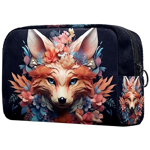 Kosmetiktasche mit Reißverschluss, geeignet für Damen, ideal für Reisen und den täglichen Gebrauch, Make-up-Organizer mit Fächern, Kulturbeutel für Herren – Tiere umgeben von Blumenmuster, von JRHEJTFZ