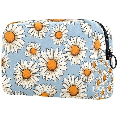 Kosmetiktasche mit Reißverschluss, geeignet für Damen, ideal für Reisen und den täglichen Gebrauch, Make-up-Organizer mit Fächern, Kulturbeutel für Herren – frisches kleines Gänseblümchen-Design, von JRHEJTFZ